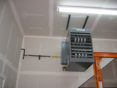 The new shop heater is mounted and ready.