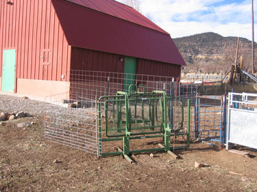 The sheep squeeze chute can be seen set up next to the red barn.