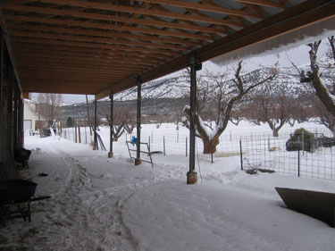 There's an impressive amount of snow underneath the hay barn, thanks to the wind. 
