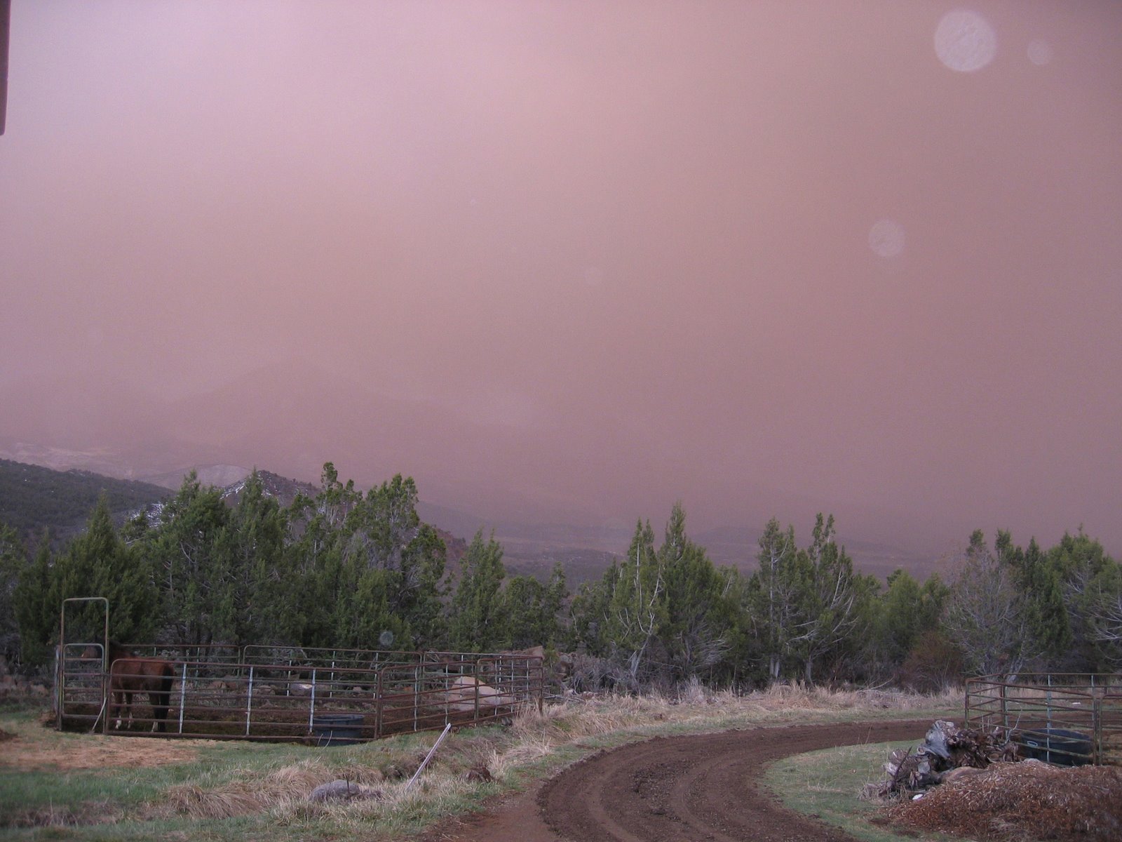 There's a very strange, dusty sky over the farm. 