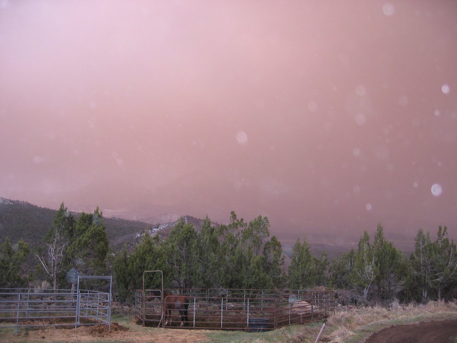 There's a very strange, dusty sky over the farm. 