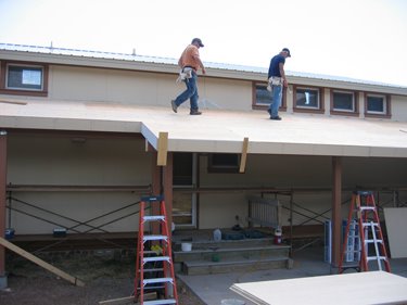 Most of the plywood has been laid. 