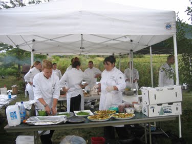 The students are busy preparing the feast.