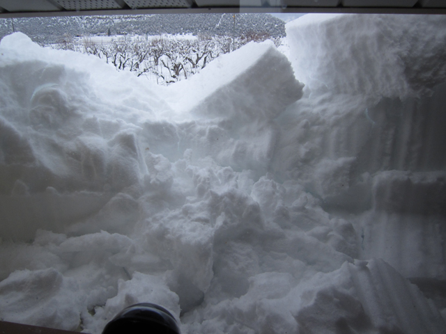 The excessive snow nearly covers this window.