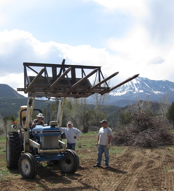 This tractor is fitted with a brush rake attachment. 
