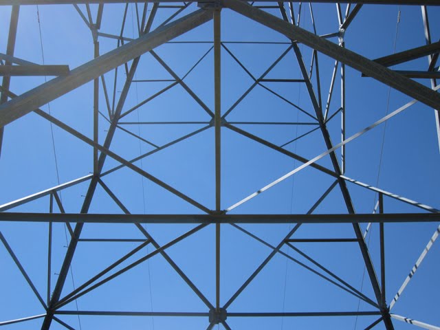 An abstract view of the inside of a power line tower. 