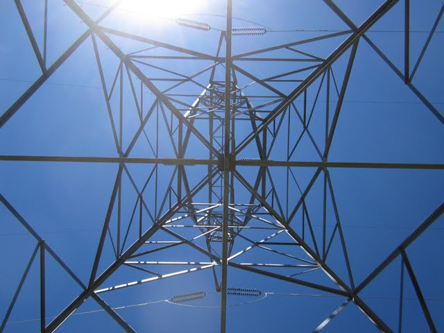 An abstract view of the inside of a power line tower. 