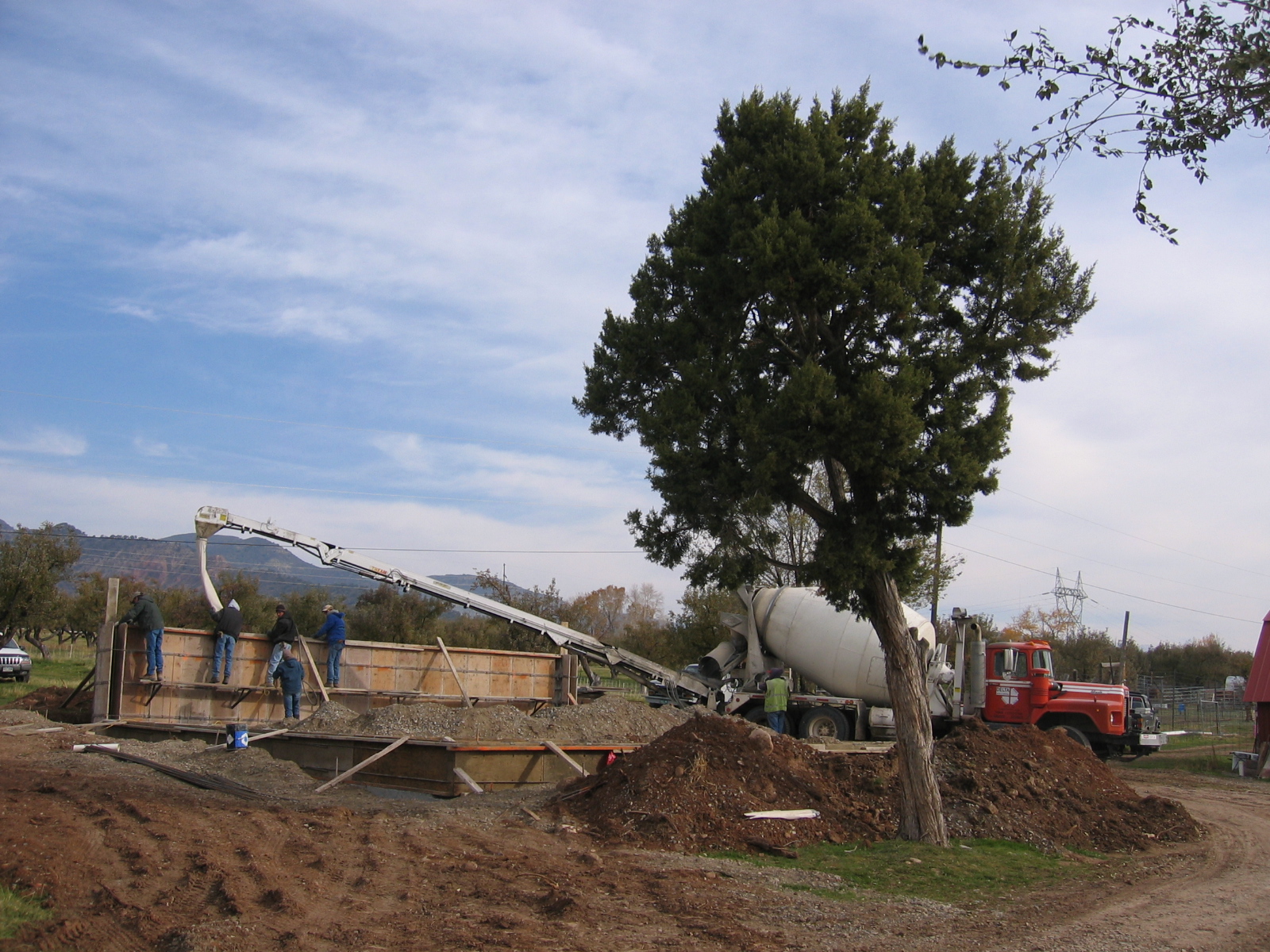 Foundation walls and footings are being poured. 
