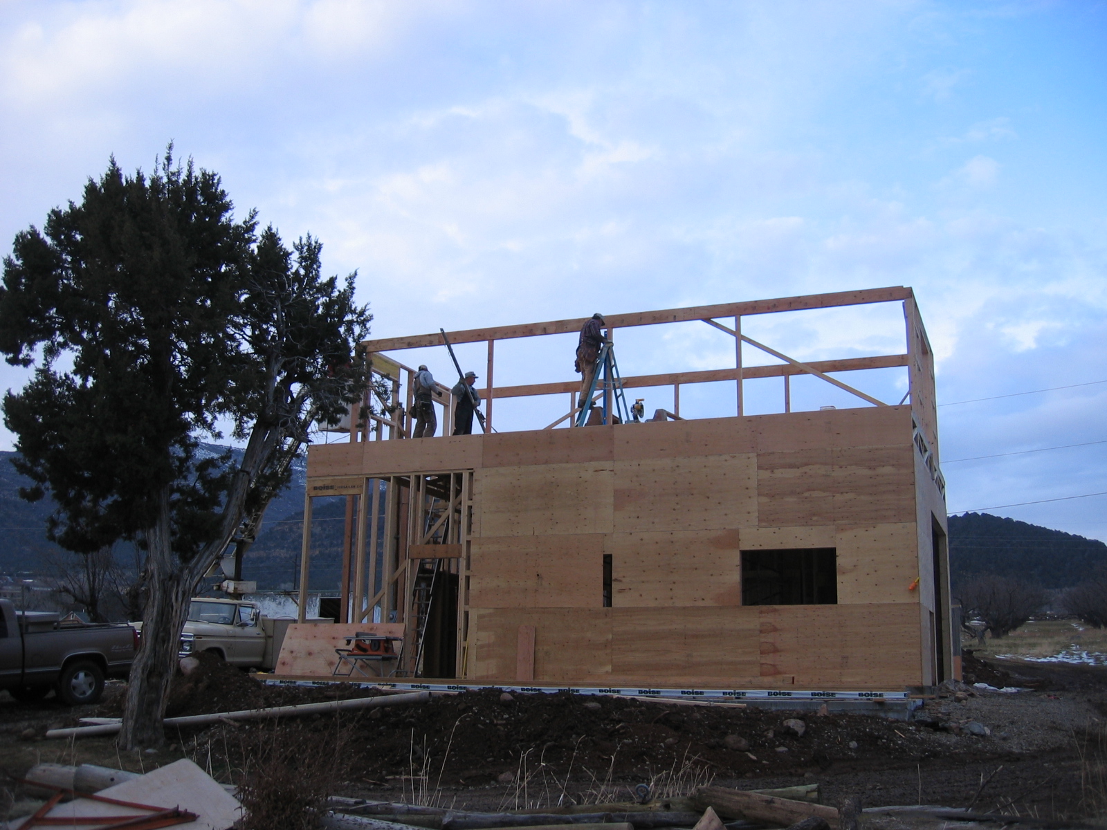 The construction of the new shop is well underway.