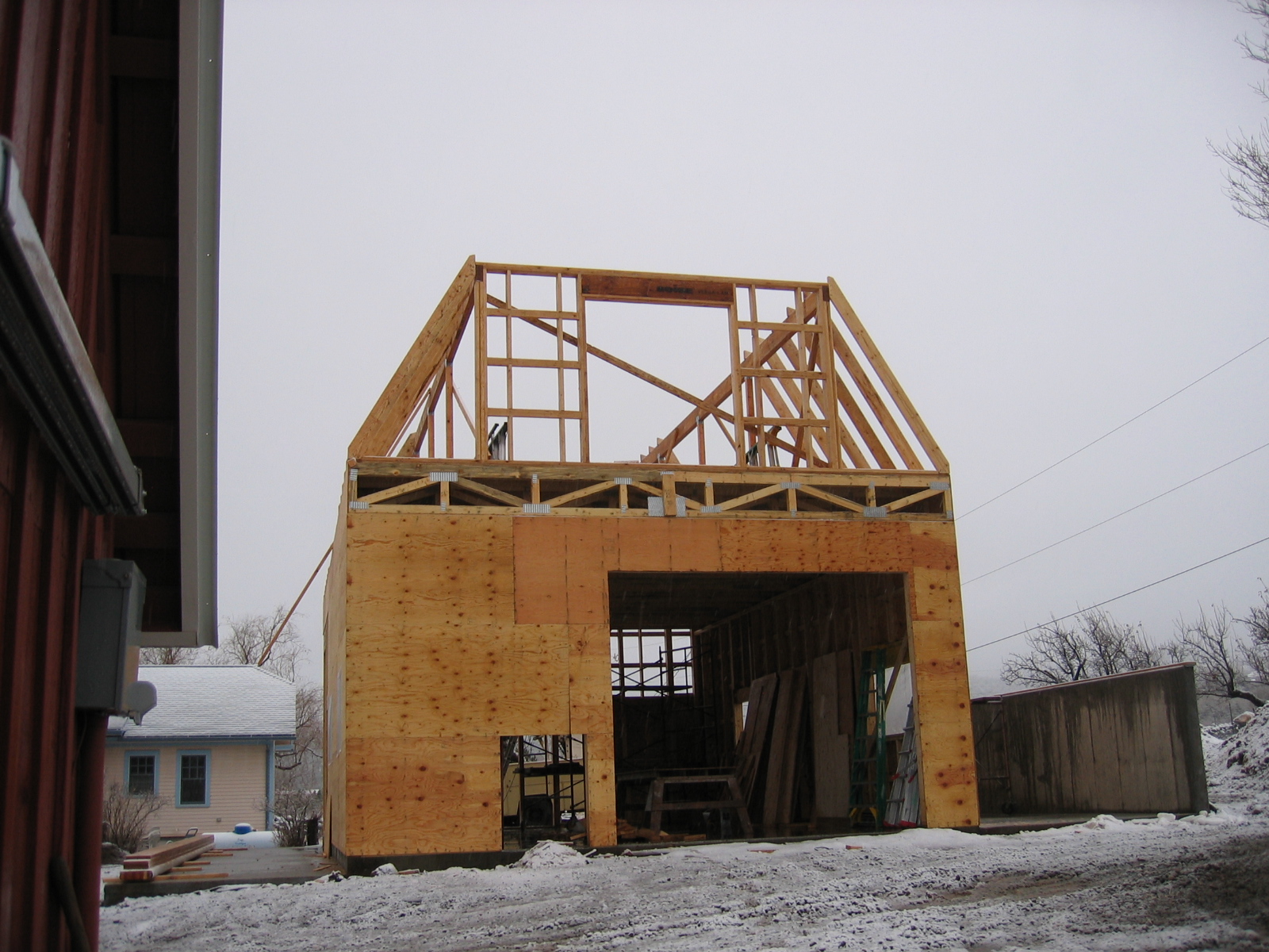 The shop is getting the roof put on.