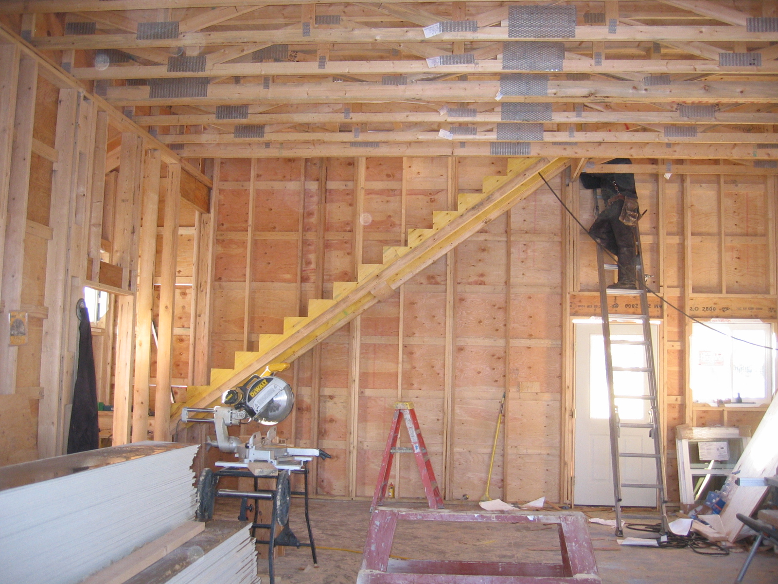 The new stairs are roughed-in to the shop.
